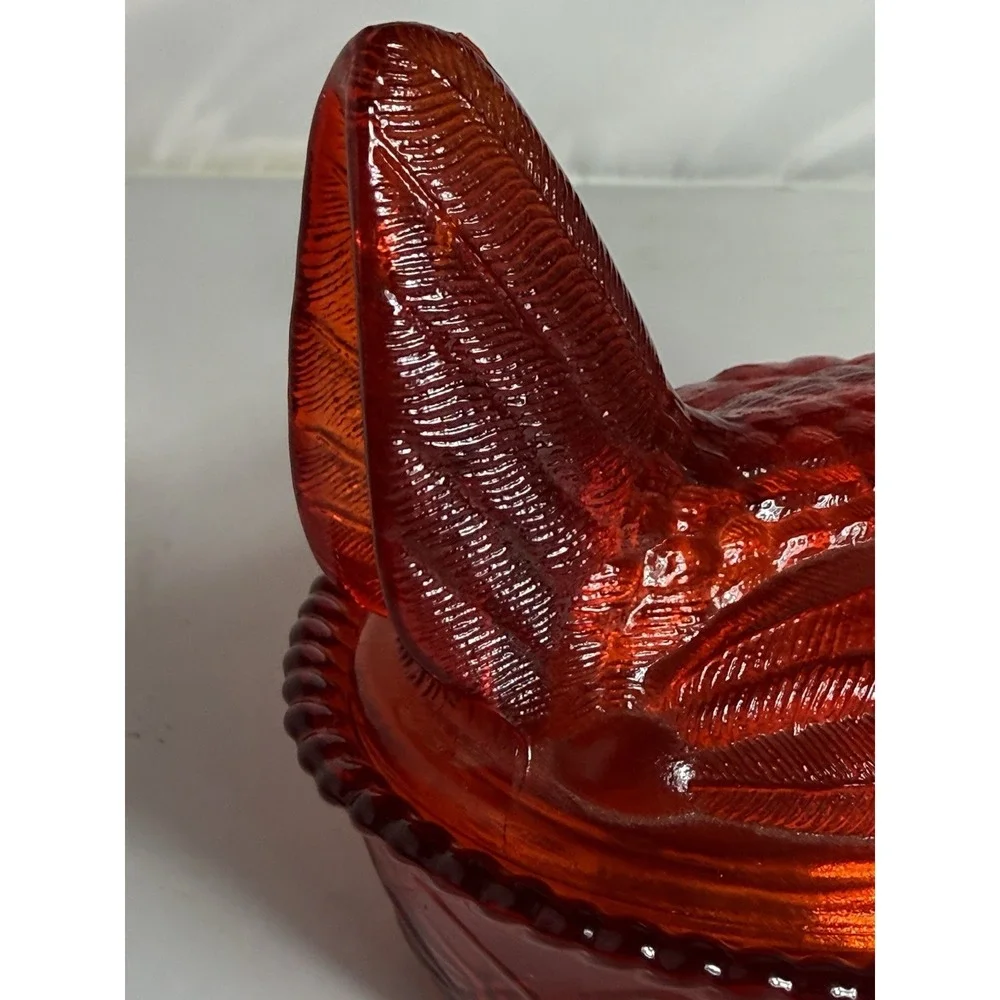 Westmoreland Ruby Red Amberina GLOWS Glass Hen On Nest Marked Twice Excellent